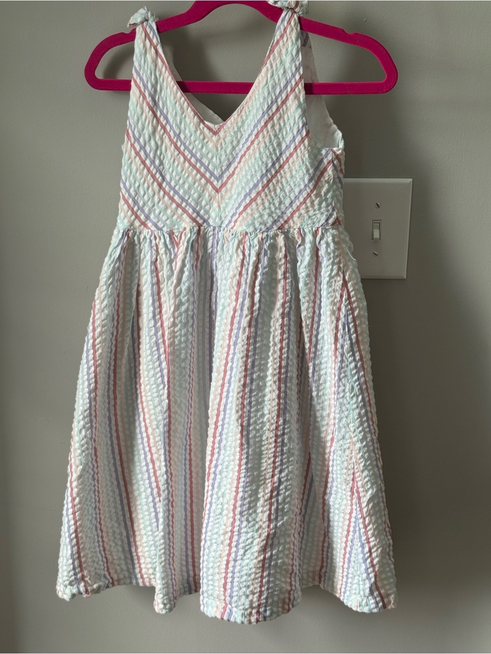 Hope & Henry Girls' Sleeveless Bow Shoulder Swing Dress in Linen . Size 8.